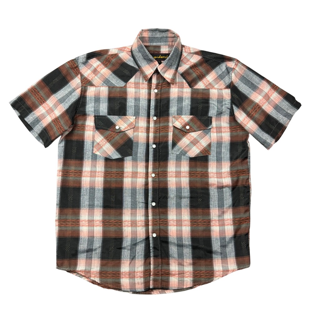 Liquidwest Pearl Snap Shirt Men Large Plaid Western Button Up Lightweight Cowboy